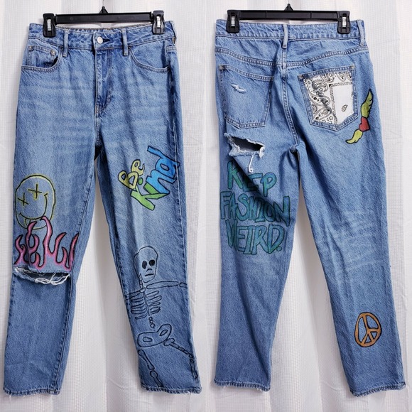 Pacsun Mom Jean Distressed Light Wash Custom Drawstring Jeans Women's size 27 - Picture 13 of 14